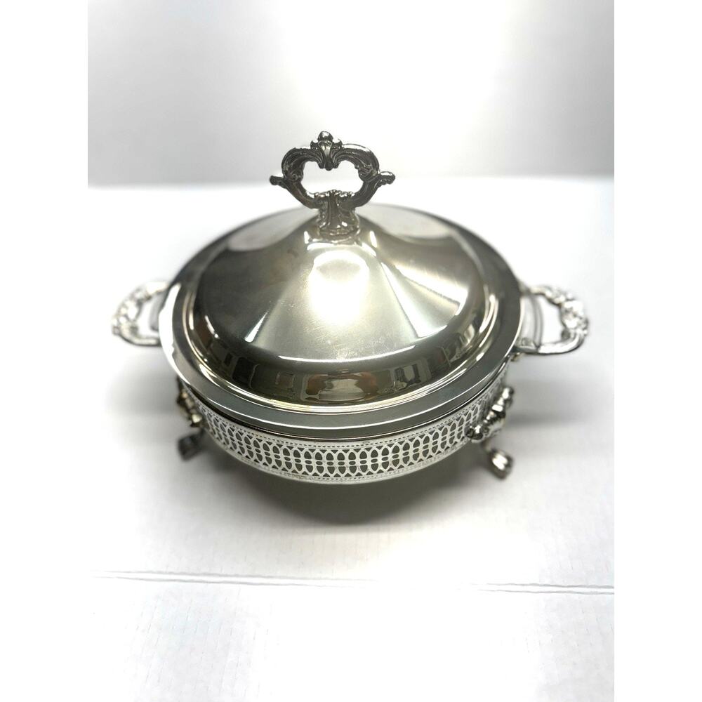 Vintage Silver Plated Serving Dish With 1.5 QT Pyrex Ovenproof Bowl